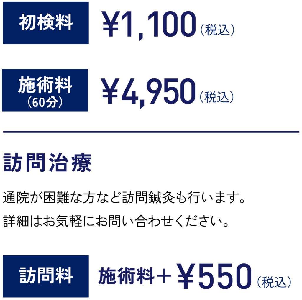 初検料、施術料、訪問治療