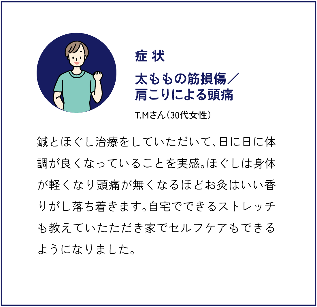 太ももの筋損傷／肩こりによる頭痛