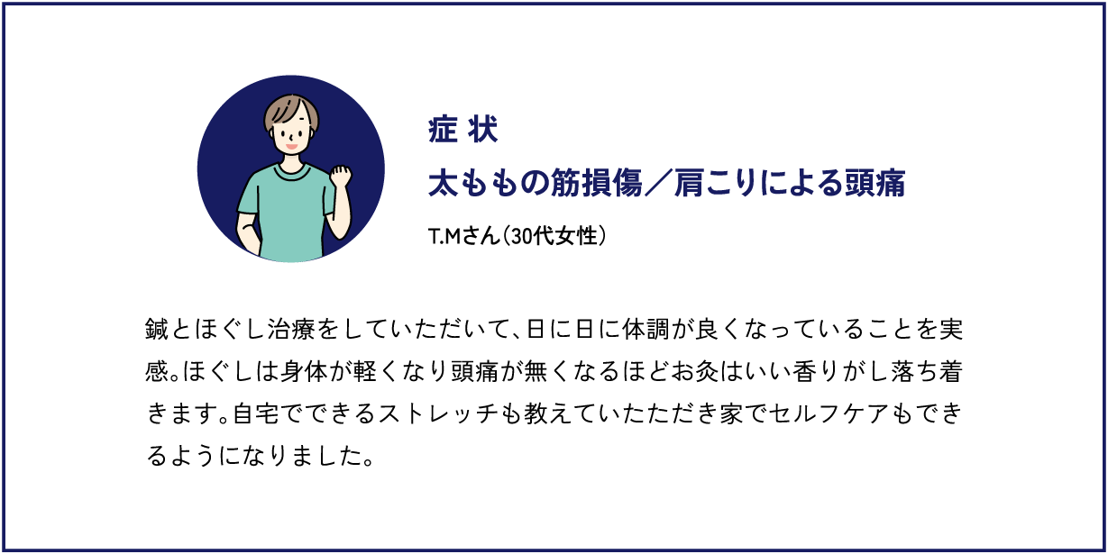 太ももの筋損傷／肩こりによる頭痛